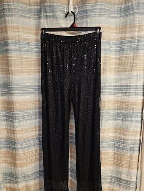Black Sequin Wide-Leg High Rise Pants